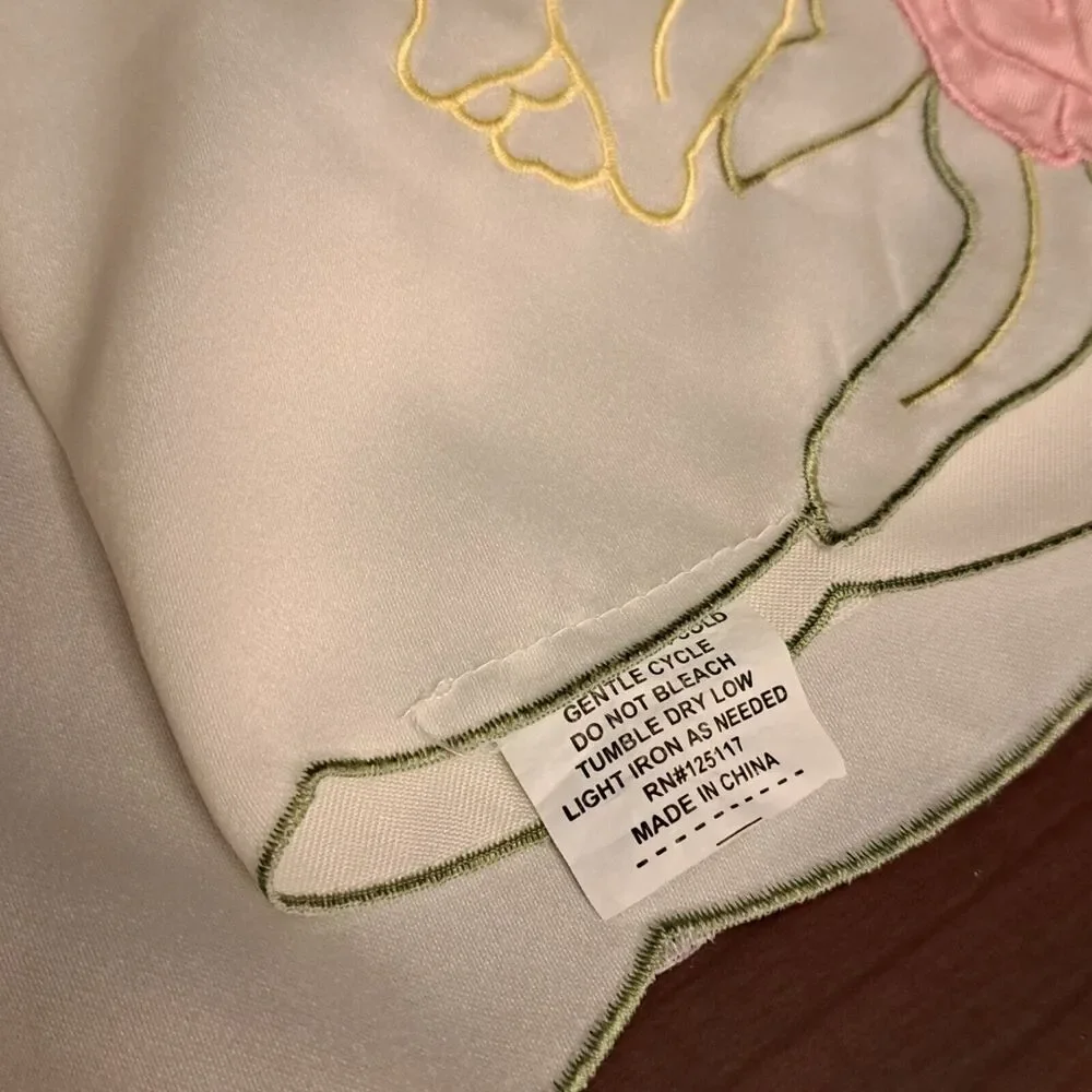 Tulips Floral Embroidery Table Runner White Beautiful 12.5 X 57 Inch